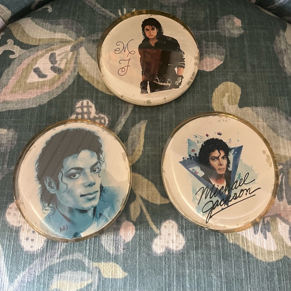 Set of (3) Vintage Michael Jackson Acrylic Coasters - Picture 4 of 7
